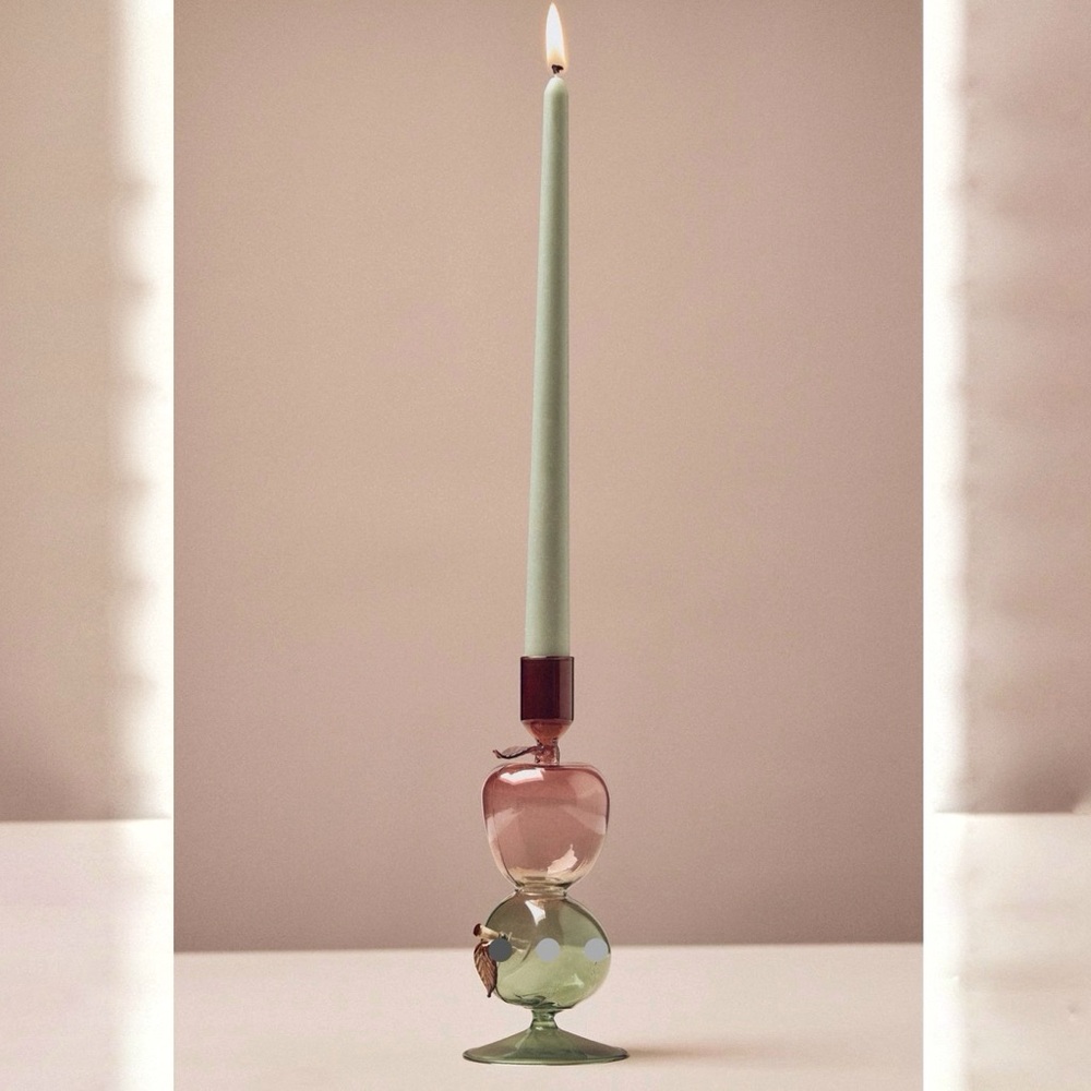 Anthropologie Harvest Fruit Icon Tinted Glass Candle Holders